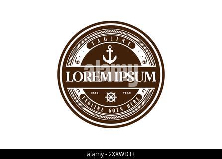 Vintage Circular Anchor Rope for Marine Nautical or Navy Transportation Logo Design Vector Stock Vector