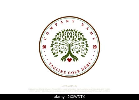 Family Tree of Life Stamp Seal Emblem Oak Banyan Maple Logo Design Vector Stock Vector