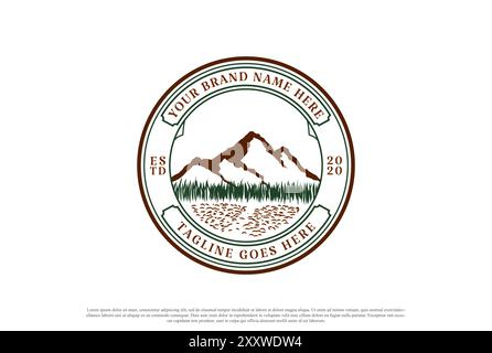Wheat Corn Rice Farm with Mountain Badge Emblem Label Logo Design Vector Stock Vector