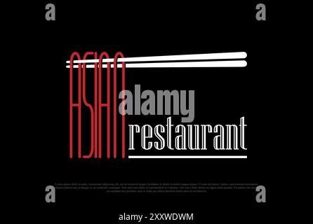 Chopsticks with Noodle Asian Restaurant Text Font Type Word Typography Logo Design Vector Stock Vector