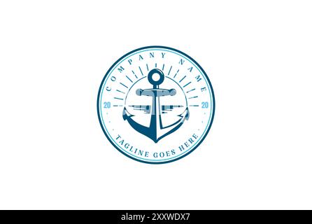 Sunset Sunrise Anchor Boat Ship Navy Nautical Yacht Logo Design Vector Stock Vector