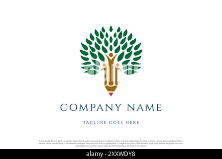 Tree with Human Pencil for School Education Logo Design Vector Stock Vector