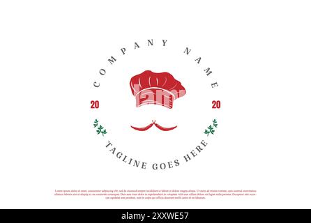 Chef Hat with Chili Mustache for Cafe Restaurant Logo Design Vector Stock Vector