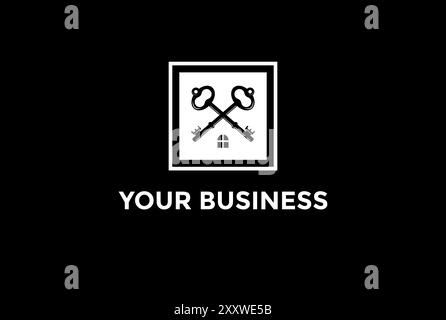 Simple Minimalist Crossed Key with House Roof for Real Estate Logo Design Vector Stock Vector