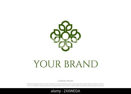 Simple Geometric Green Leaf Flower Logo Design Vector Stock Vector
