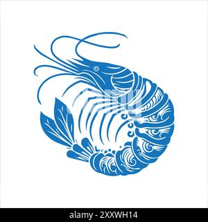 blue Shrimp silhouette - cut-out vector icon Stock Vector