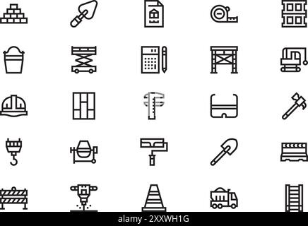 Construction icons collection is a vector illustration with editable stroke. Stock Vector