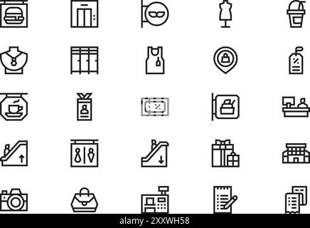Mall icons collection is a vector illustration with editable stroke. Stock Vector