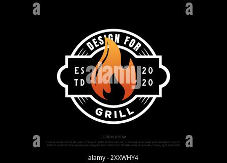 Simple Minimalist BBQ Barbecue Grill Stamp Logo Design Vector Stock Vector