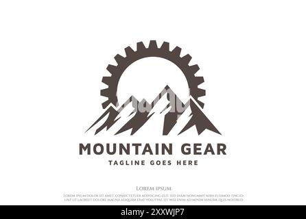 Mountain Hill with Gear Cog for Mining or Bike Sport Logo Design Vector Stock Vector