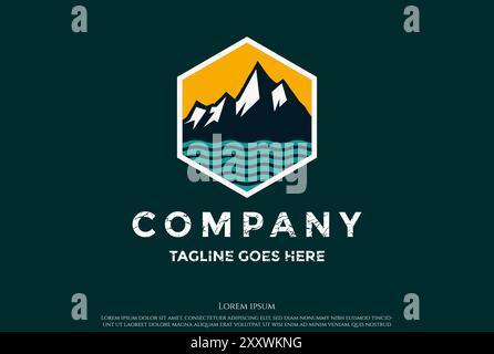 Ice Snow Mountain Hill Creek River for Adventure Badge Logo Design Vector Stock Vector