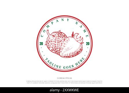 Vintage Retro Fresh Strawberry Fruit Farm Label Logo Design Vector Stock Vector