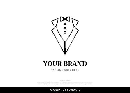 Vintage Classic Bow Tie Tuxedo Suit Gentleman Fashion Tailor Clothes Logo Design Vector Stock Vector