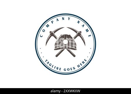 Retro Vintage Crossed Pickax Pickaxe Helmet Mining Logo Design Vector Stock Vector
