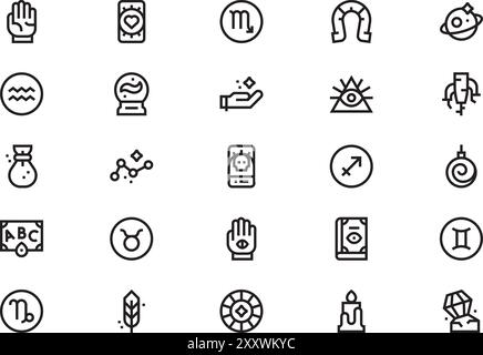 Fortune teller icons collection is a vector illustration with editable stroke. Stock Vector