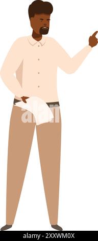 Confident adult black teacher holding papers and pointing at something Stock Vector