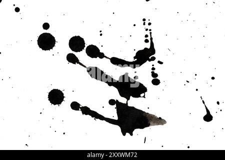 Black ink splashes on white background. Abstract grunge background Stock Photo
