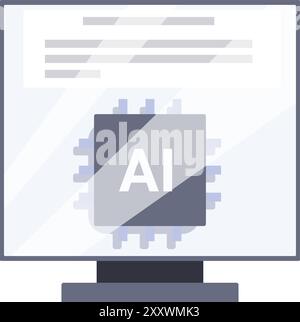 Computer displaying an ai chip on the screen, representing the concept of artificial intelligence Stock Vector