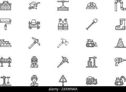 Construction icons collection is a vector illustration with editable stroke. Stock Vector