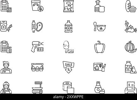 Grocery icons collection is a vector illustration with editable stroke. Stock Vector