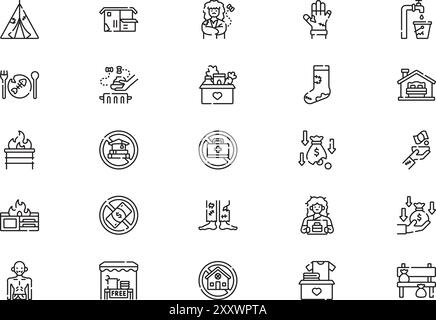 Poverty icons collection is a vector illustration with editable stroke. Stock Vector