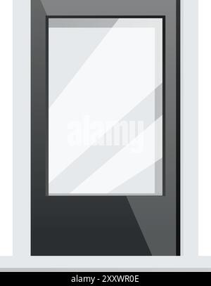 Modern black front door with a large glass panel, providing a stylish and secure entryway to a home or building Stock Vector