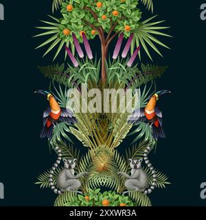 Seamless kids pattern with jungle trees and animals. Vector. Stock Vector