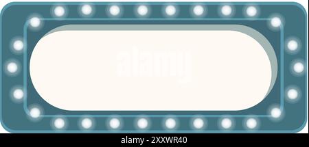 Blue marquee sign with a round frame and light bulbs is showing blank space for your text Stock Vector