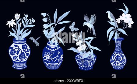 Chinese blue vases and flowers isolated. Vector Stock Vector Image ...