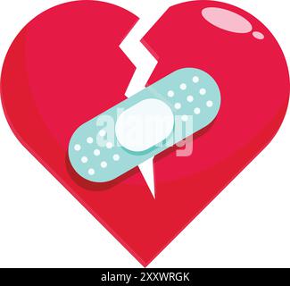Band aid is covering a broken heart representing the concept of heartbreak Stock Vector