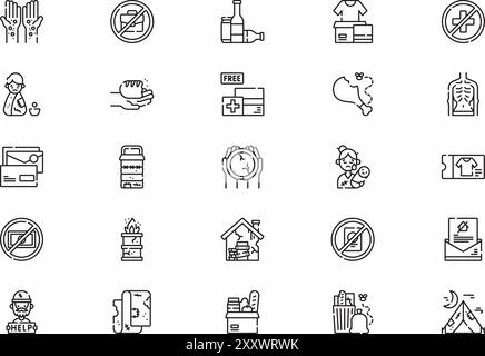 Homeless icons collection is a vector illustration with editable stroke. Stock Vector