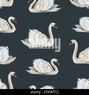 Seamless pattern with white swan. Vector. Stock Vector