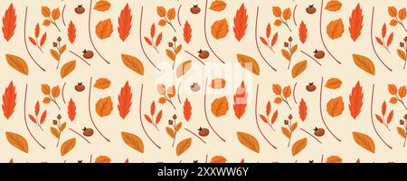 Floral seamless leaf pattern. Brown beige leaves and sprouts. Illustrated background. Vector. Print for textile or web. Stock Vector