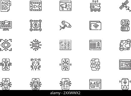 Digital technology icons collection is a vector illustration with editable stroke. Stock Vector