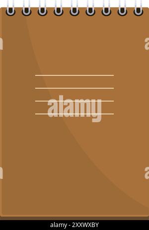 Closed spiral notepad with a blank brown cover shows lines for writing Stock Vector
