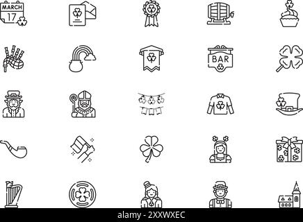 St patricks day icons collection is a vector illustration with editable stroke. Stock Vector