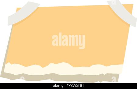 Blank ripped piece of yellow paper is attached with tape to a white background, creating a space for text or design Stock Vector