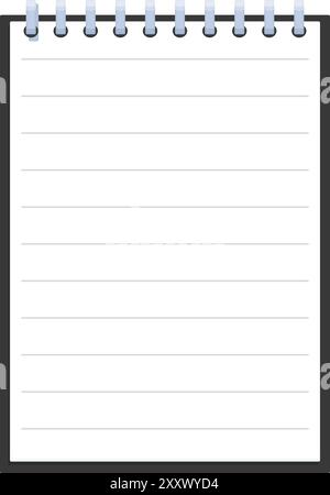 Blank notepad with a spiral binding at the top is open and displaying empty lines, providing a clean slate for writing or drawing Stock Vector