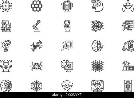 Artificial intelligence icons collection is a vector illustration with editable stroke. Stock Vector
