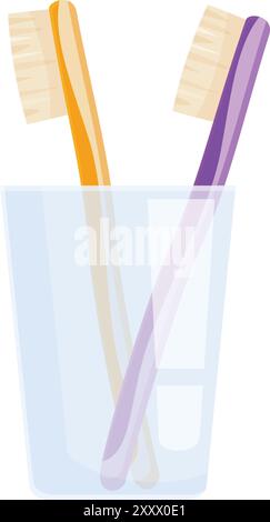 Two toothbrushes are standing in a glass, representing a couple's commitment to oral hygiene Stock Vector