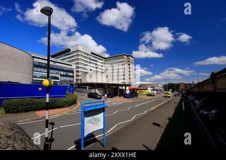 Ambulances at UHW University Hospital of Wales, Heath Park, Cardiff, South Wales, UK. Auhust 2024. Summer Stock Photo