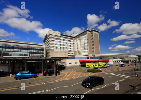 Ambulances at UHW University Hospital of Wales, Heath Park, Cardiff, South Wales, UK. Auhust 2024. Summer Stock Photo