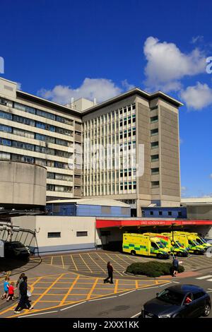 Ambulances at UHW University Hospital of Wales, Heath Park, Cardiff, South Wales, UK. Auhust 2024. Summer Stock Photo