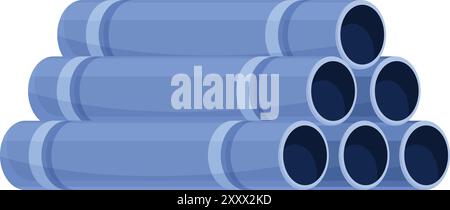 Stack of industrial blue water pipes lying on top of each other, ready for use in a construction project Stock Vector