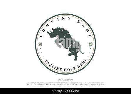 Retro Vintage Angry Rhino Rhinoceros Badge Emblem Logo Design Vector Stock Vector