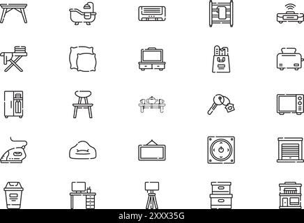 Home and living icons collection is a vector illustration with editable stroke. Stock Vector