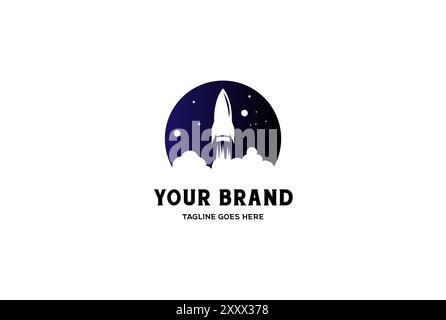 Simple Minimalist Rocket Launch with Moon Planet for Universe Space Logo Design Vector Stock Vector
