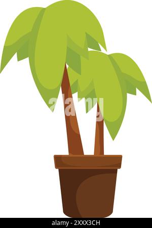 Two green palm trees growing inside flowerpot, creating relaxing tropical atmosphere at home Stock Vector