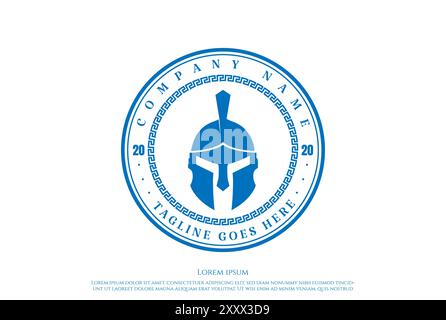Retro Vintage Circular Coin or Medallion with Sparta Spartan Helmet for Greek Warrior Logo Design Vector Stock Vector