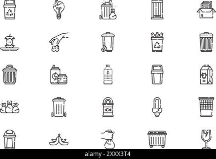 Trash icons collection is a vector illustration with editable stroke. Stock Vector